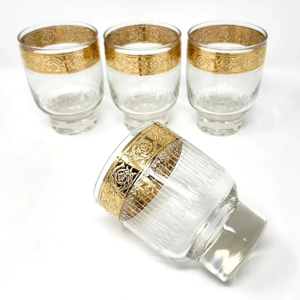 Culver Tyrol 22K Gold Footed Cocktail Glasses Set of 4